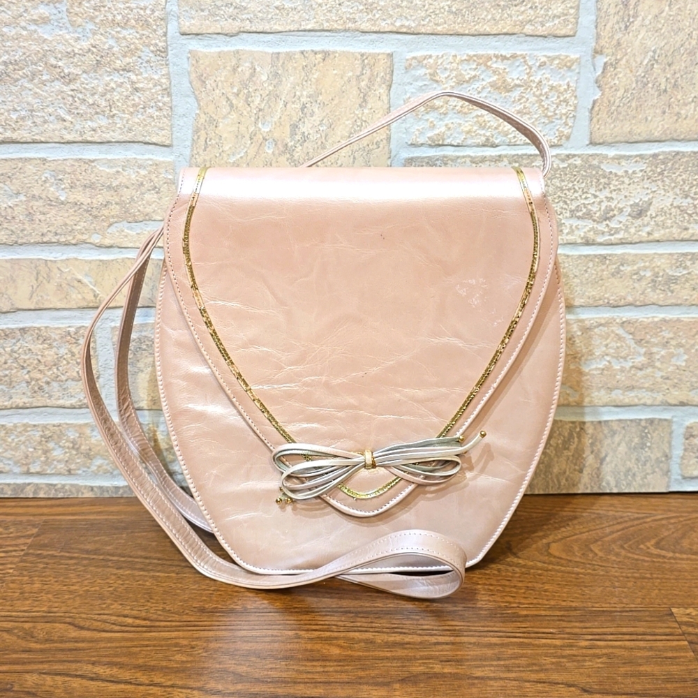 BRIAN JEFFREY MADE IN SPAIN BLUSH LEATHER BAG BOW REMOVABLE STRAP